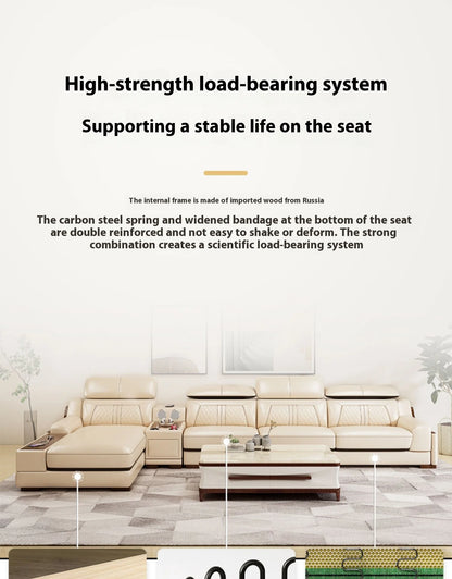 Stylish Italian Genuine Leather Sofa for Living Room with Cup Holder, USB, Adjustable Headrests & Bluetooth Speaker -...
