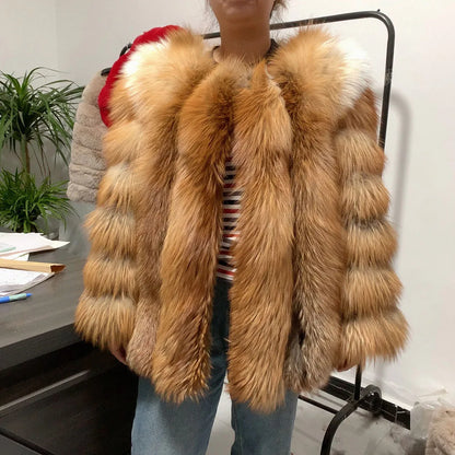 Women's clothing fur coat  red fox coat vertical stripe silver fox red fox fur coat  fox fur coat women's natural fur coat coat