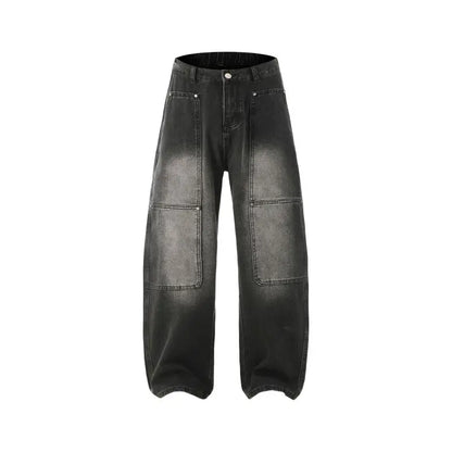 Men's Jeans Spring And Autumn Fashion Straight Tube Loose Washed Casual American Retro Original Color Wide Rivet Logging Pants