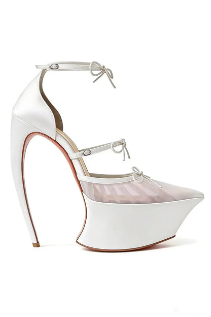 2026 Spring/Summer New Fashion Runway Satin Pink Ribbon Pointed-Toe Platform Stiletto Heel Ballet Bow High-Heeled Pump...