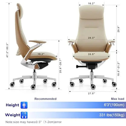 Genuine Leather Executive Office Chair，Top-Grain Cowhide, Ergonomic Design | Adjustable seat and rest heights | Kimlud...