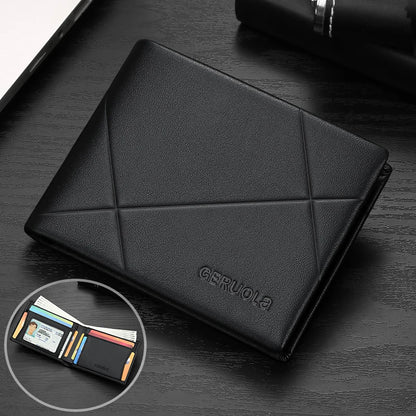 GERUOLA Men’s Short Genuine Leather Wallet with RFID Protection, Minimalist Geometric Stitching Leather Wallet