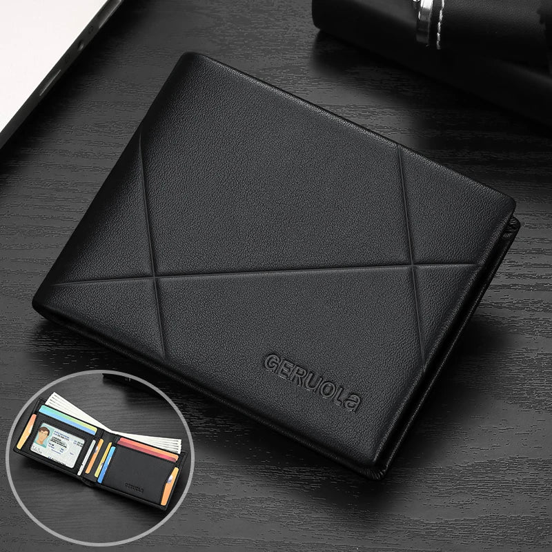 GERUOLA Men’s Short Genuine Leather Wallet with RFID Protection, Minimalist Geometric Stitching Leather Wallet
