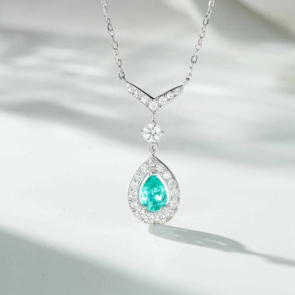 High-end women's 18K white gold and platinum PT950 water drop necklace female V-shaped pear-shaped aquamarine pendant - Kimlud