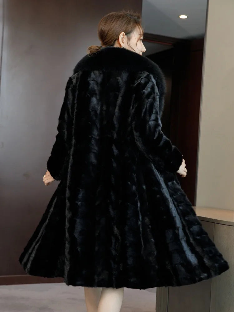 Hot-selling Fashionable Women's Real Mink Coat Winter Warm Long Natural Fox Fur Collar High-quality Real Fur Jacket