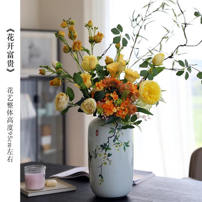 Chinese ceramic vase ornament, living room entrance floral art, home hydroponics creative simple round housewarming gift flower