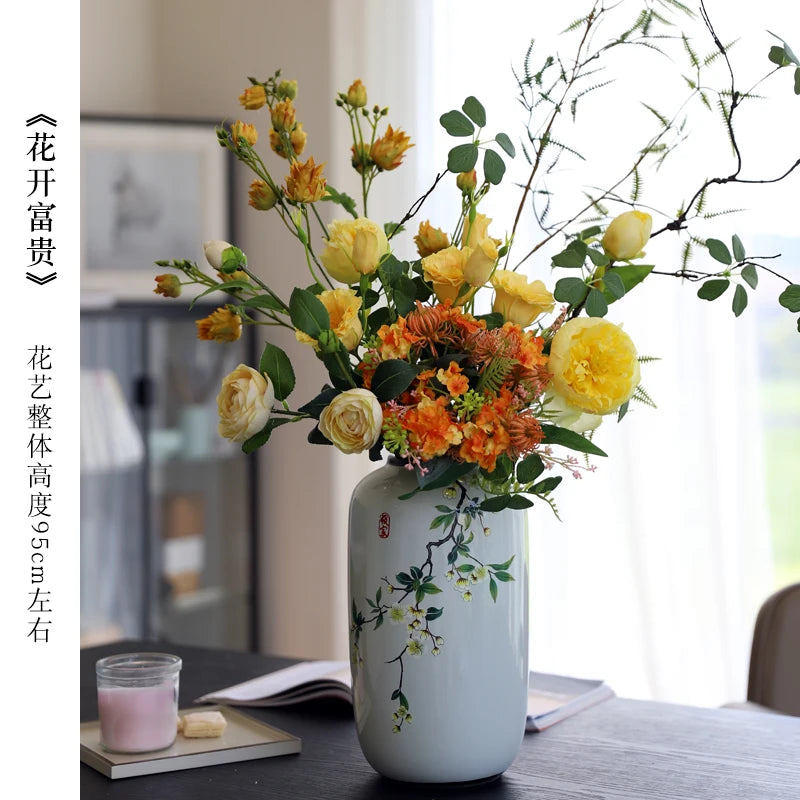 Chinese ceramic vase ornament, living room entrance floral art, home hydroponics creative simple round housewarming gift flower