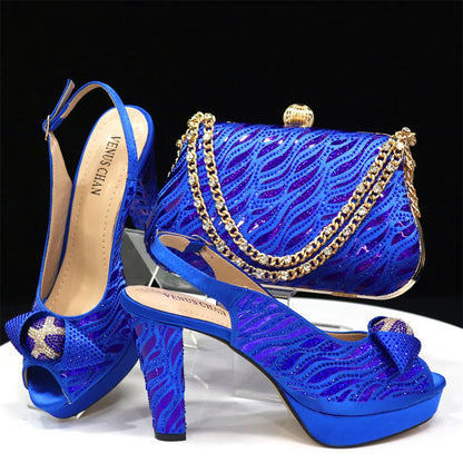 doershow nice African Shoes And Bag Matching Set With black Hot Selling Women Italian Shoes And Bag Set For Party HJK1-56