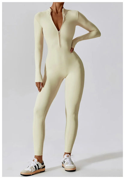 Yoga Jumpsuit Women Seamless Sports Zipper Jumpsuit Set Gym Long Sleeve Fitness Suit Elastic Gym Workout Bodysuit Athletic Wear - Kimlud