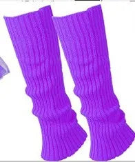 Women Halloween 80s Neon Colored Knit Leg Warmers Ribbed Bright Footless Socks Punk Black Knee High Gothic Hip-hop Rock Sock