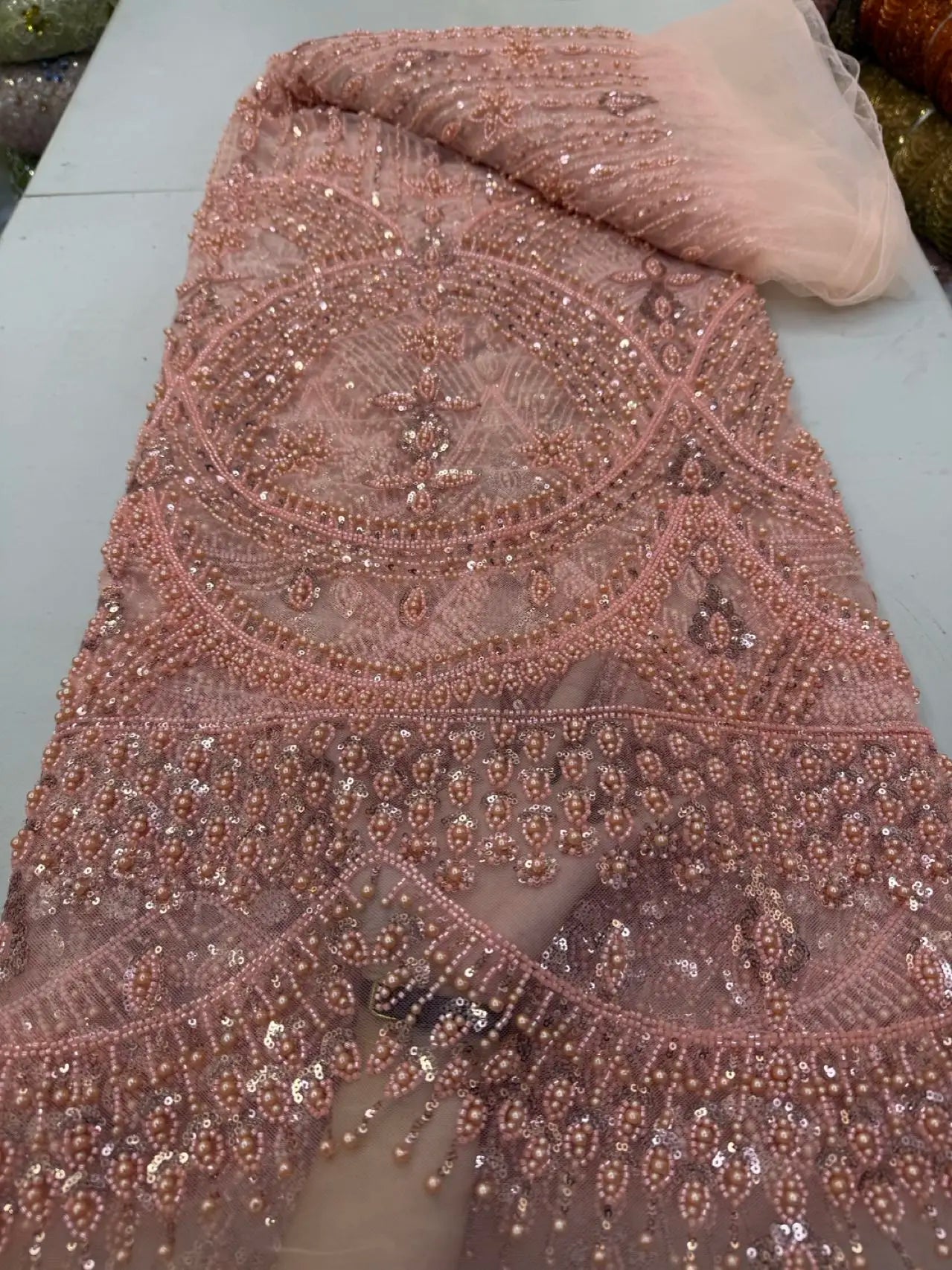 Luxury African Sequins Lace Fabric Heavy Beaded High Quality Nigerian French Groom for Sewing Wedding Party Dresses 5...