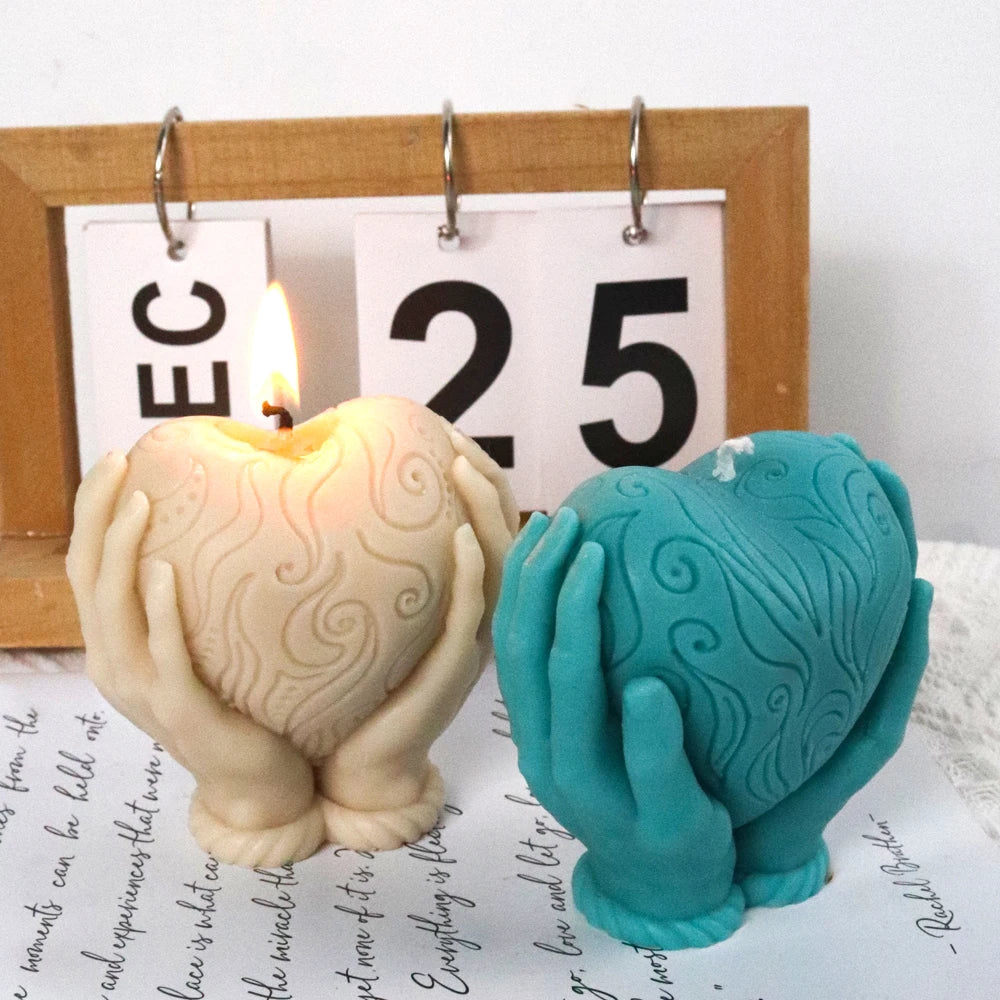Valentine's Day Ornament Silicone Candle Mold DIY Hand Hold Heart Soap Molds Plaster Chocolate Baking Making Home Festival Decor