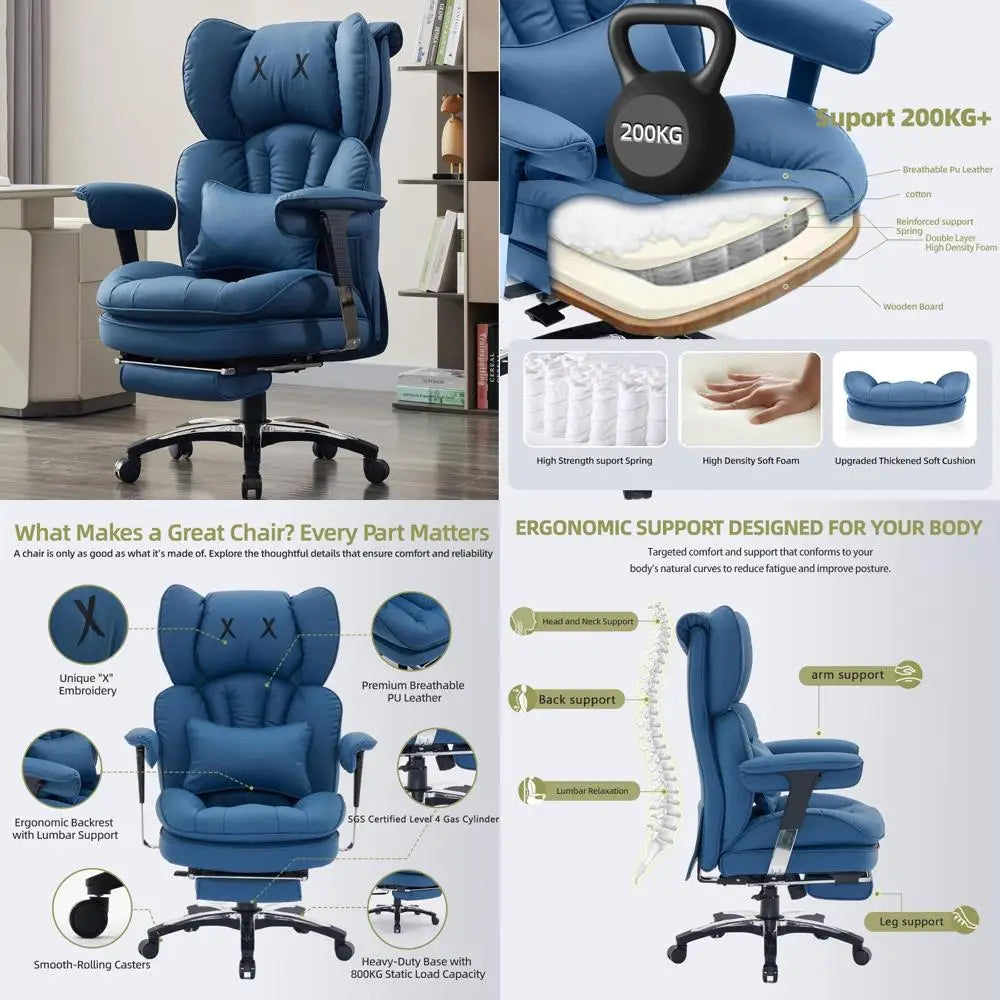 Efomao High-Back Big and Tall Office Chair with Footrest and Adjustable Armrests - Executive Computer Chair