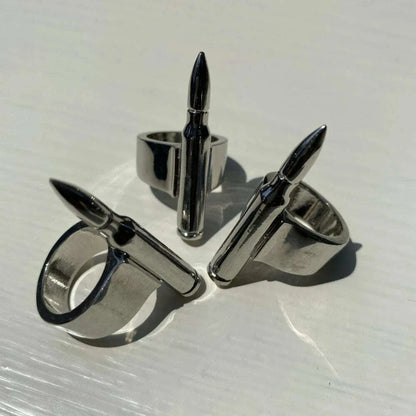 Gothic Punk  Hip Hop Rings Metal silvery Bullet Finger  Fashion Charm Ring Vintage For Women Men Jewelry Bague Gift