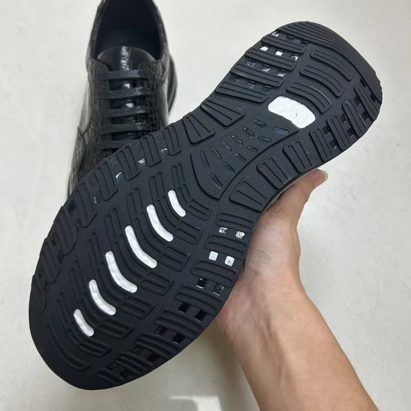 Authentic Exotic Crocodile Skin Men's Black Sneakers Genuine Real Alligator Leather Cushioned Sole Male Lace-up Walking Shoes