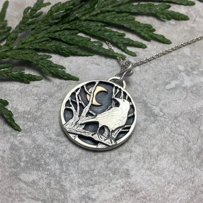 Creative Retro Crow Moon Forest Branch Exquisite Necklace for Women Gothic Bird Standing on Branches Necklaces Jewelry...