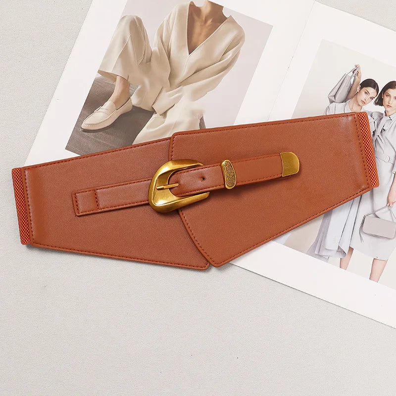 [EAM] Pu Leather Black Irregular Vintage Wide Belt Personality Women New Fashion Tide All-match Spring Autumn 2025 1DJ0855