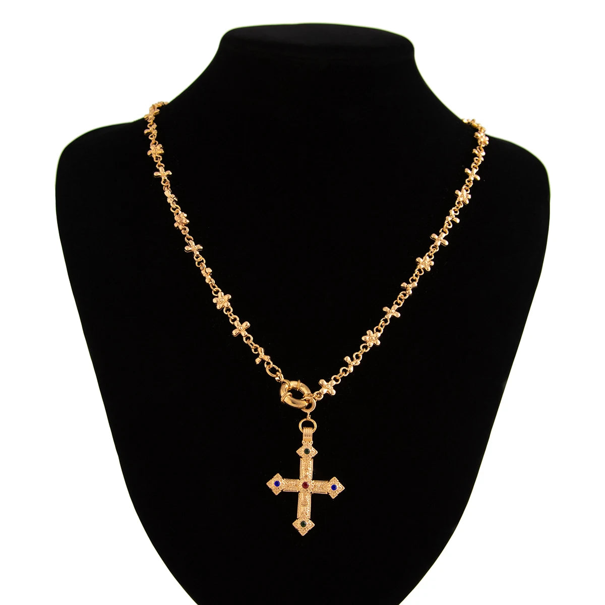 IngeSight.Z Exquisite Vintage Juses Cross Pendant Men Necklace Trend Classic Imitation Pearl Choker Women Punk Party Jewelry