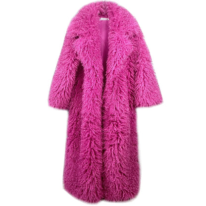 2025 Winter New Colorful Women's Furry Coat Rose Pink Faux Fur Coat Suit Collar Autumn Winter Thick Cardigan Long...
