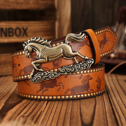A PU Belt Suitable for Both Men and Women, Combining the Style of Western Denim and Retro, Is Perfect for Daily Casual...