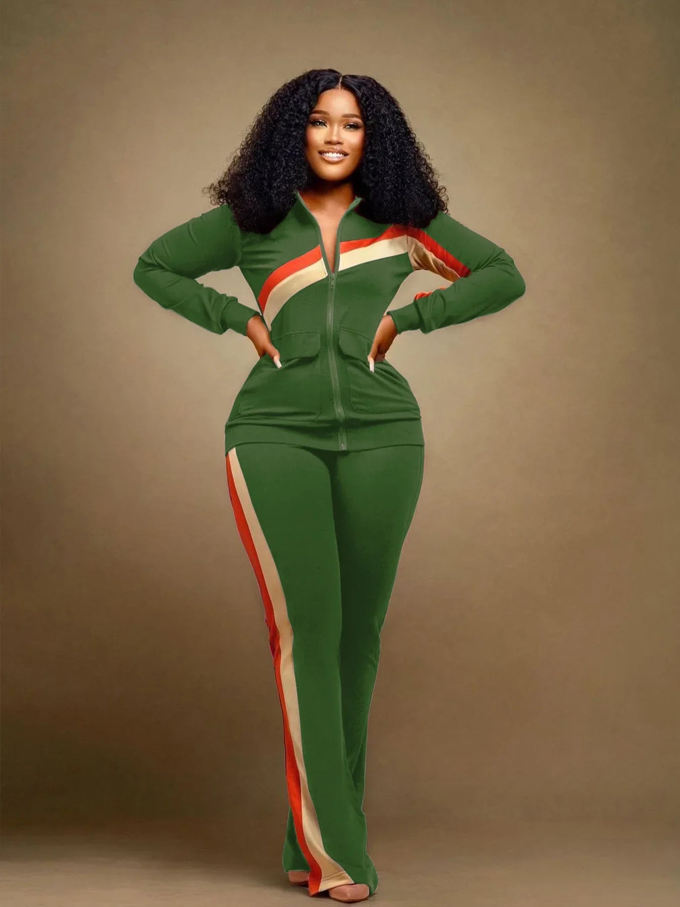 TW521 Women's Sports Casual Fashion Two-piece Striped Splicing Set | Kimlud Mid Range Pants