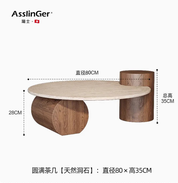 Stone Italian Side Table Nordic Natural Travertine Unique Wood Coffee Table Round Stone Designer Stolik Kawowy Home...