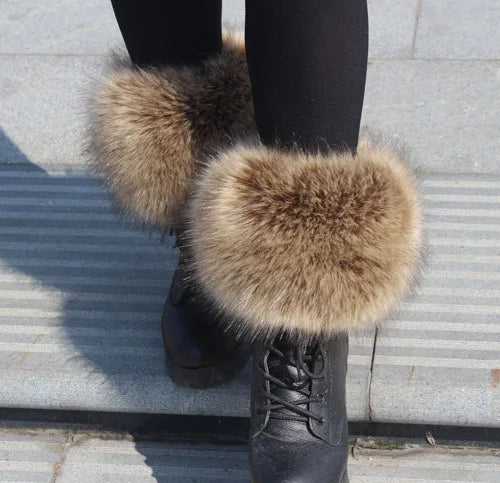 Luxury Faux Fur Fox Artificial Raccoon Shoes Cover Leg Warmers Ankle Boots Feet Cuffs Socks Cover Shoes Sleeve Elastic DIY - Kimlud