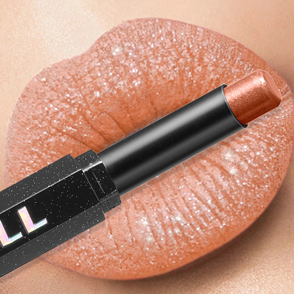 Diamond Shiny Lipstick Highly Pigmented Metallic Pearl Lipstick Waterproof Long-Lasting Makeup Sparkle Radiant All Day Cosmetic