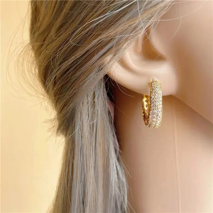 925 Sterling Silver Dazzling CZ Stone Hoop Earrings For Women Vintage Simple Zircon Circle Drop Earrings Elegant Party Jewelry - Kimlud