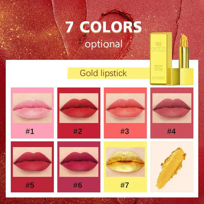 Hallowmas High-pigmented Gold Lipstick Shiny Metallic Matte Velvet Waterproof Long Lasting Sexy Gold Lip Gloss Women Lip Makeup
