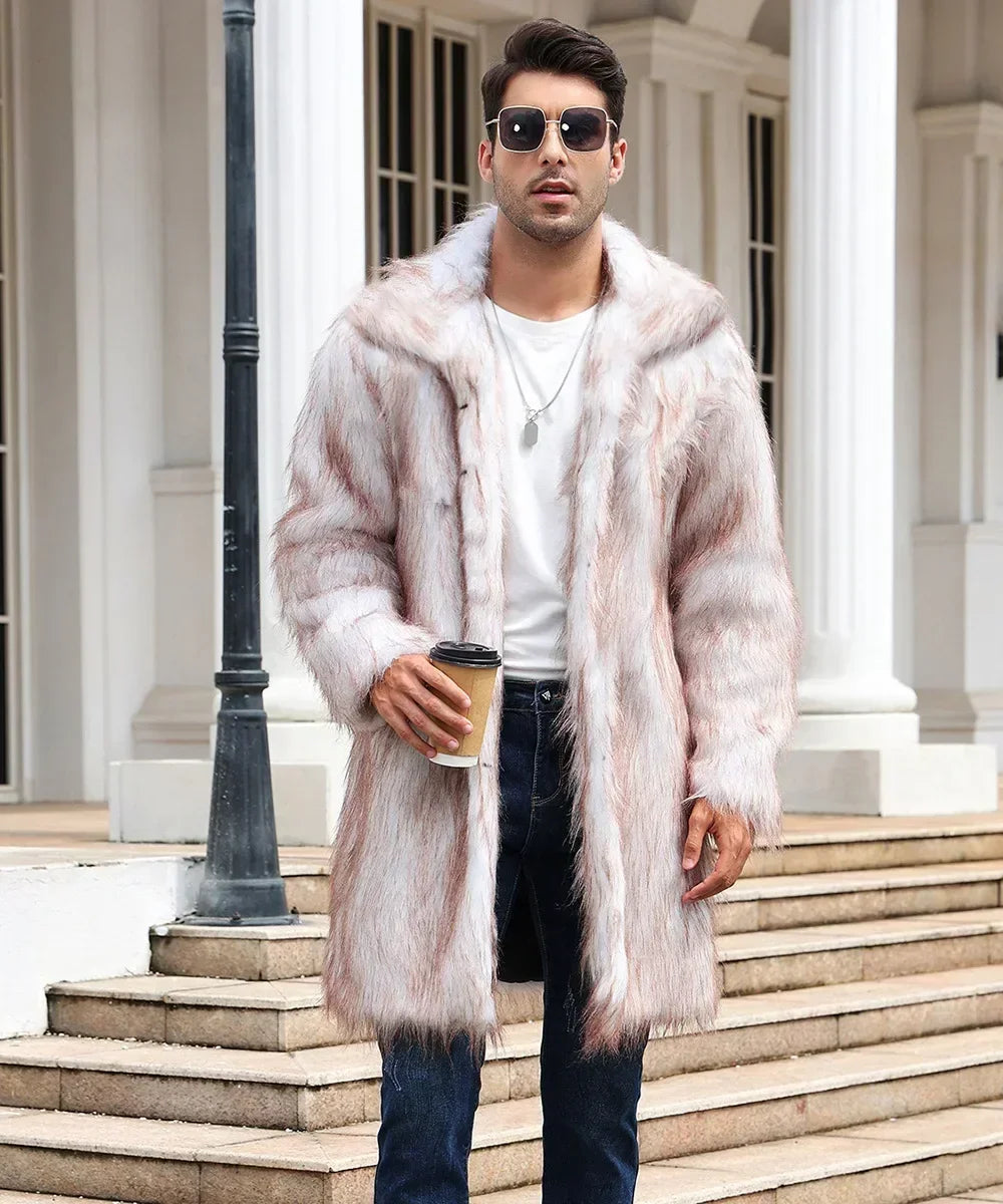 Men Faux Fox Fur Long Jacket Coat Winter Thick Fluffy Long Sleeve Warm Shaggy Luxury Faux Fur Long Jacket Bontjas Jackets Mens