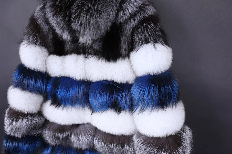 2025 Maomaokong Real Fur Coat Winter Women Silver Fox Fur Luxury Warm Thick Furry Fox Fur Coat Long Natural Fur Jackets