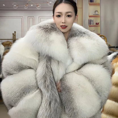 2025New Winter Luxury Warm Finnish Fox Fur Grass Coat Women's Jacket Full Leather Medium Long Fashion Plus Size RealFox...