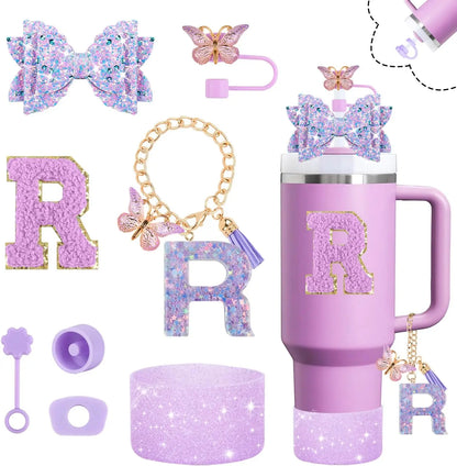 8pcs Cup Accessories Set for Stanley Cup 30oz 40oz tumbler Straw Topper Cover, Boot, Spill Proof Stoppers, Handle Charms Sticker