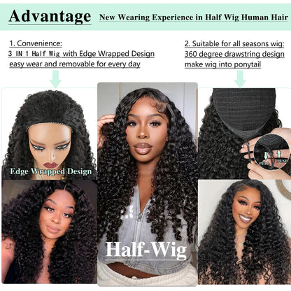 New Arrival 250 Density Burmese Curly Brazilian Kinky Curly Machine Half Wig Seamless Flip Over Headband 3 IN1...