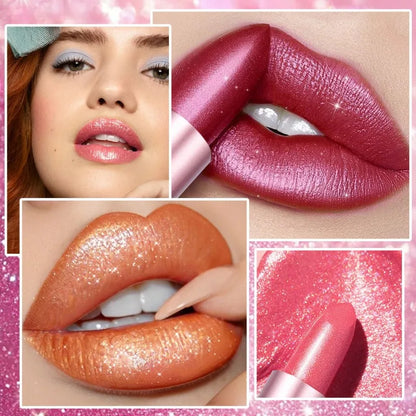 Diamond Shine Lipstick, Pearlescent Golden Lipstick with Fine Glitter, High Gloss Hydrating Long Lasting & Non-Drying...