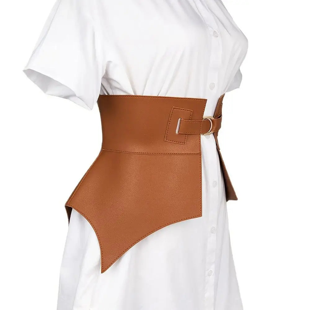 Black Brown Irregular Pu Leather Long Wide Belt Punk Style Women Fashion Autumn Winter Waistband Corset Belt | Kimlud...