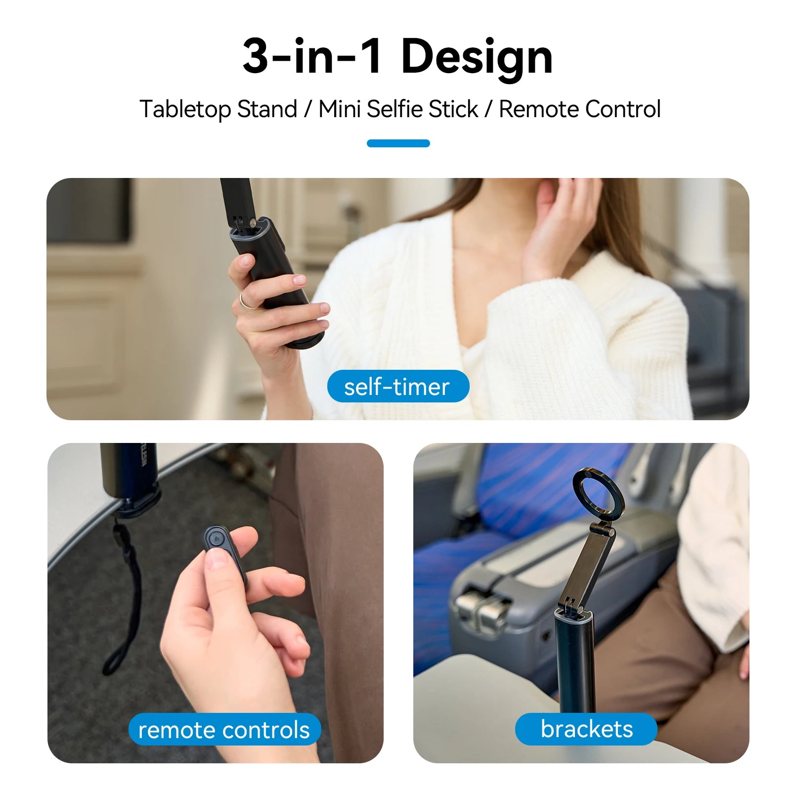 TELESIN 3 in 1 Selfie stick Phone Holder Wireless Remote Control Travel Clamp Magnetic 360° rotation Holder For Smart Phone