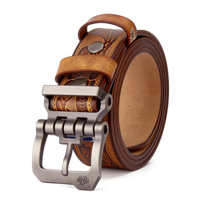 BISON DENIM Genuine Leather Men Belt Vintage High Quality Waist Strap Luxury Pin Buckle Male Best Gift Casual Belts for...