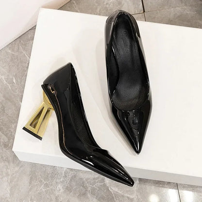 Pointed Toe Special Heel High Heels Women's Light Mouth Sexy Explosive Patent Leather Versatile Single Shoes