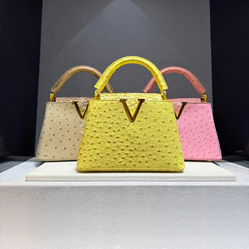 Luxury Designer Brand 가방 New High Quality Leather Handbag for Women Fashion Ostrich Print Single Shoulder Crossbody Bag...