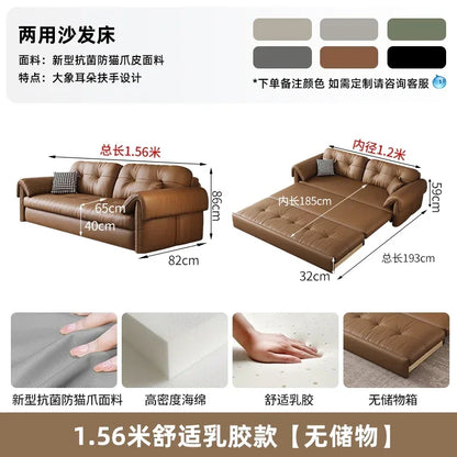 European Living Room Sofa Bed Brown Faux Leather Italian Modern Sleeper Double Couch Chaise Lounge Small Divano Letto...