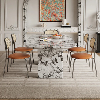 Luxury French Rectangle Marble Table, Cream Aesthetic Designer Villa Furniture, Trendy Natural Stone Dining Table - Kimlud