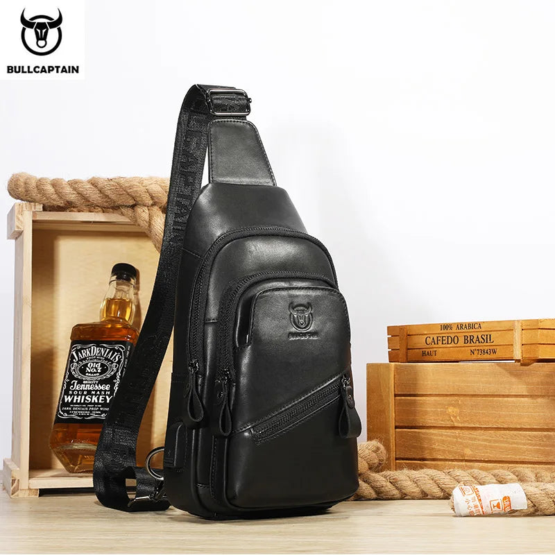 BULLCAPTAIN 2023 The Latest Men's Leather Chest Bag Large Capacity Casual Men's Messenger Bag Classic Leather Chest Bag XB 127