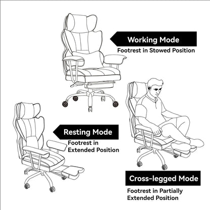 Heavy-Duty Executive Office Chair with Footrest, 400lbs Capacity, Reclining Backrest, Light Green Leather | Kimlud...