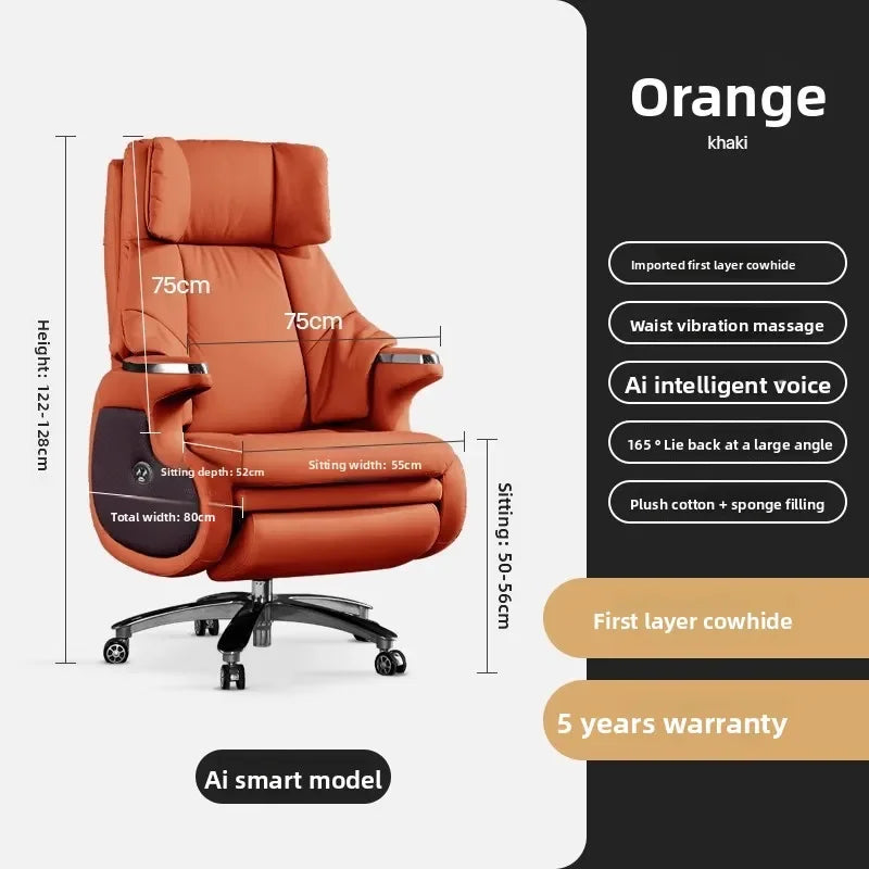 Electric Massage Boss Chair Heated Ventilated Gaming Chair Genuine Leather Executive Computer Seat Luxury Ergonomic Office Chair