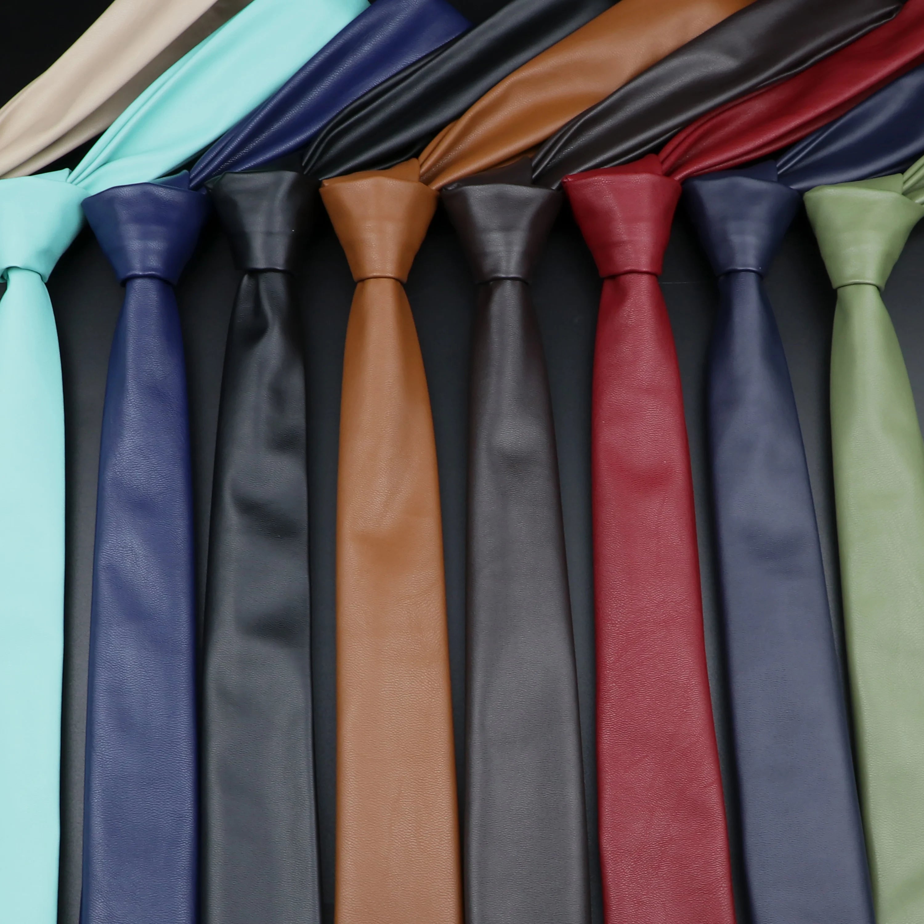 Men's New Novelty PU Leather Ties Casual Solid Colorful Red Black Blue Pink PU Neckties Necktie Wedding Business Suit...