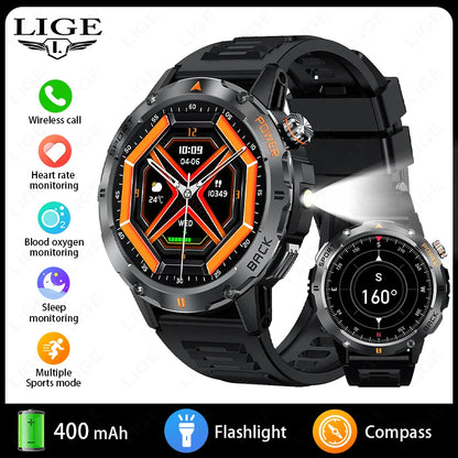 2025 New Outdoor Military Compass Smartwatch Men's 360*360 HD Large Screen Heart Rate Bluetooth Call IP68 Waterproof Smart Watch
