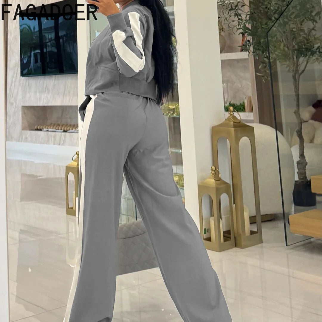 FAGADOER Fashion Sports 2 Pieces Set for Woman Long Sleeve Crop Top and Long Pants Matching Suit Female Streetwear...