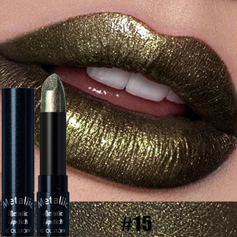 Diamond Pink Lipstick Metallic Glitter Lipstick Waterproof Shiny Pearlescent Dark Blue Red Matte Lip Gloss Halloween Lips Makeup